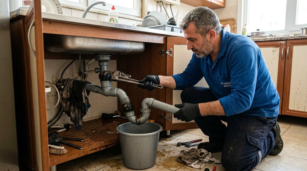 Mutfak gideri ve sifon temizleme çalışması